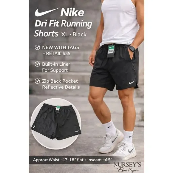 Nike Dri-FIT Running Shorts XL Black Lined Athletic Gym Mens - Picture 1 of 9
